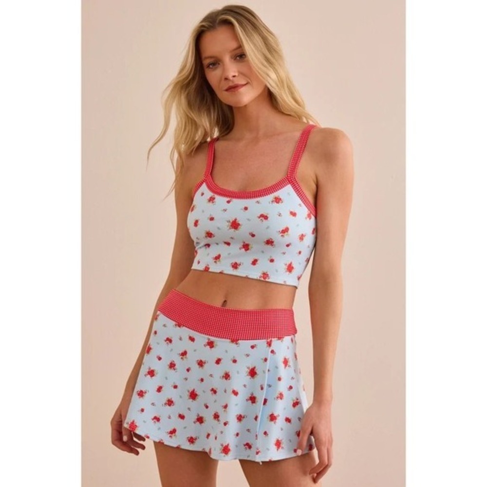 AS Revival Floral Gingham Active Crop Top Tank Blue Red Size Medium